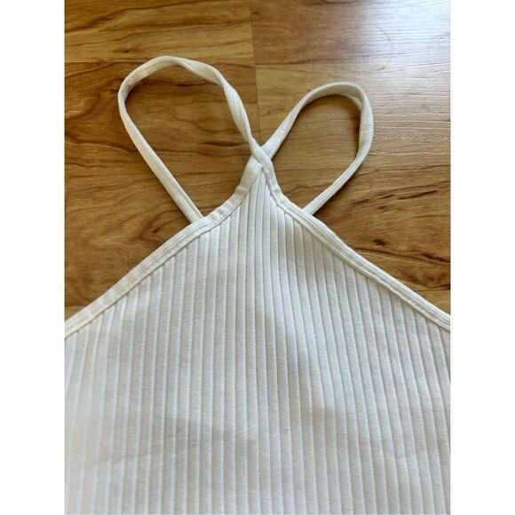 Zara NWT White Ribbed Bodysuit Cutout One Piece Thong Halter Top sz M y2k - Picture 2 of 6